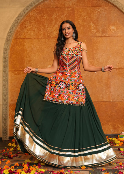 Green Multicolor Embroidered Lehenga Choli
