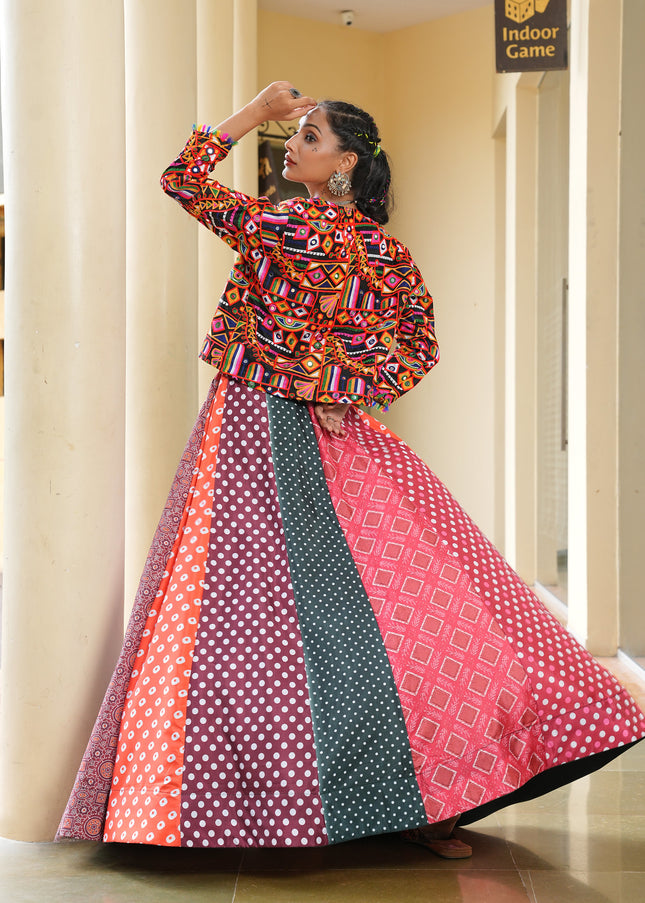 Black Multicolor Jacket Style Embroidered Lehenga Choli