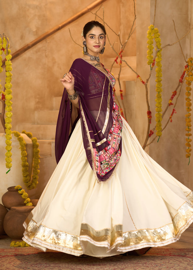 Purple and Offwhite Embroidered Lehenga Choli