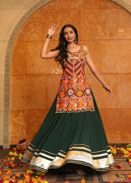 Green Multicolor Embroidered Lehenga Choli