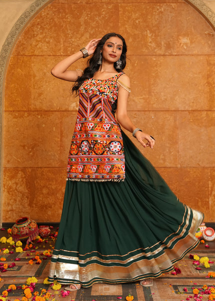 Green Multicolor Embroidered Lehenga Choli