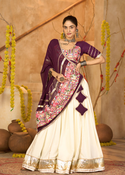 Purple and Offwhite Embroidered Lehenga Choli