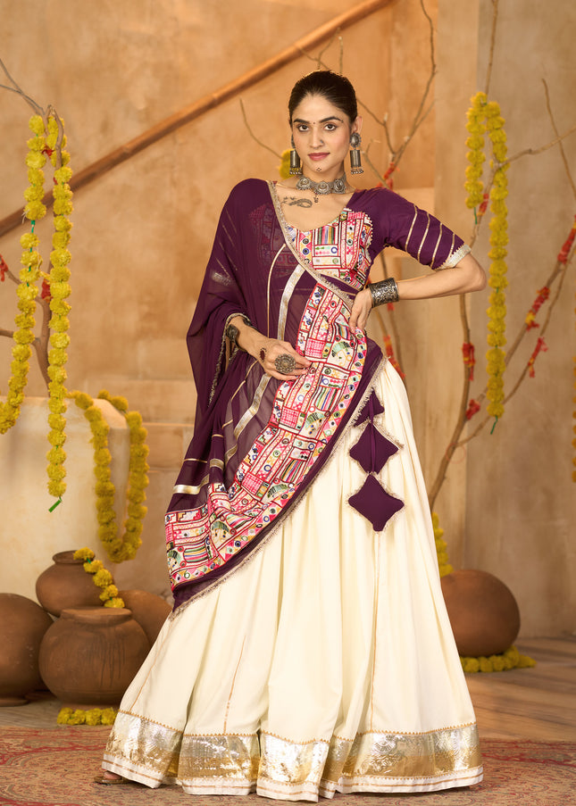 Purple and Offwhite Embroidered Lehenga Choli