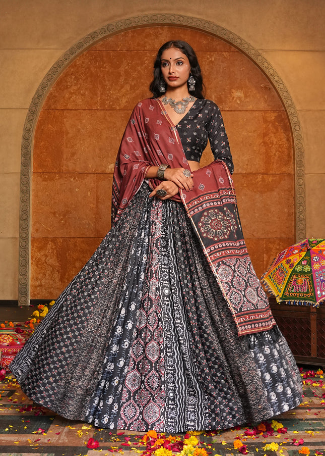 Black Multicolor Printed and Embroidered Lehenga Choli