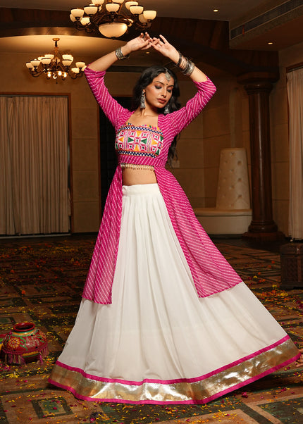 Pink and Offwhite Embroidered Lehenga Choli