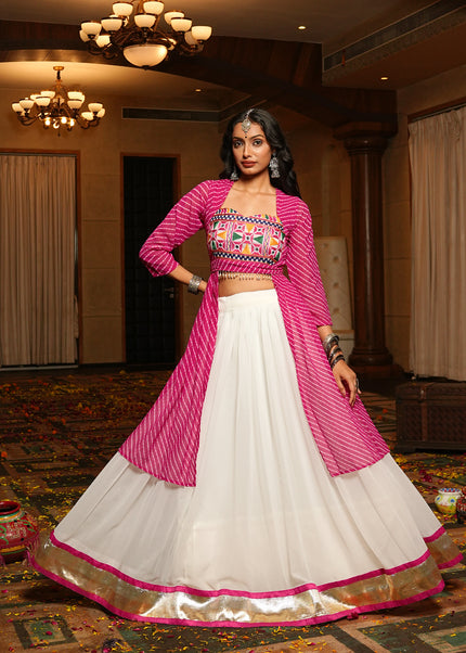 Pink and Offwhite Embroidered Lehenga Choli