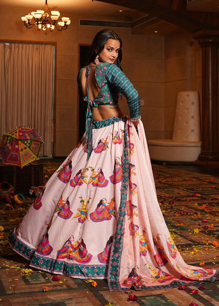 Teal and Cream Embroidered Lehenga Choli