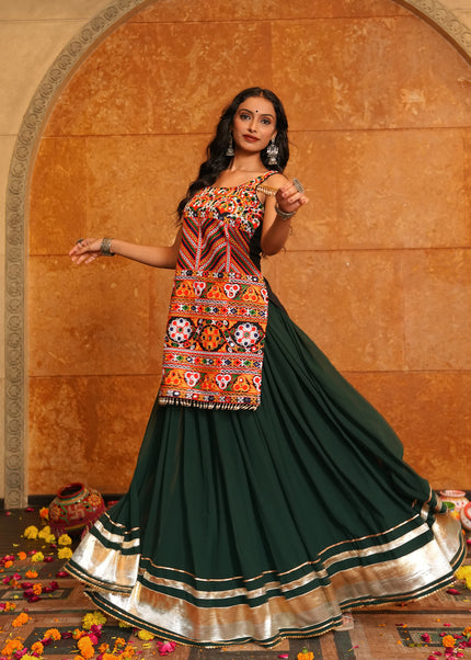 Green Multicolor Embroidered Lehenga Choli