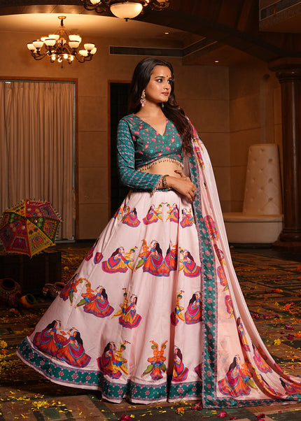 Teal and Cream Embroidered Lehenga Choli
