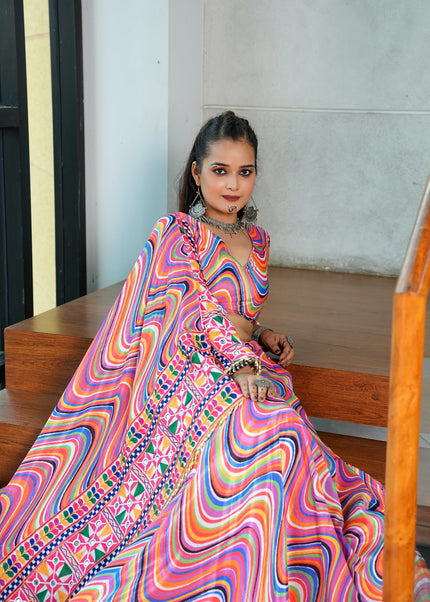 Pink Multicolor Embroidered Lehenga Choli