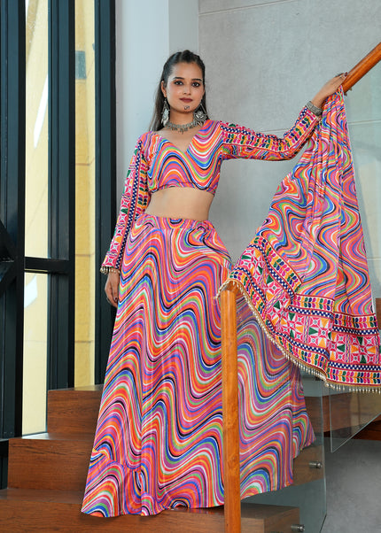 Pink Multicolor Embroidered Lehenga Choli