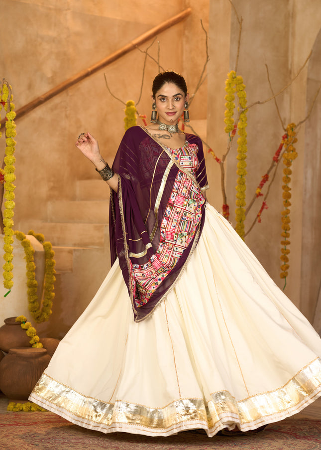 Purple and Offwhite Embroidered Lehenga Choli