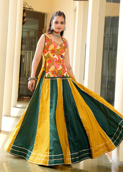 Yellow Multicolor Embroidered Lehenga Choli
