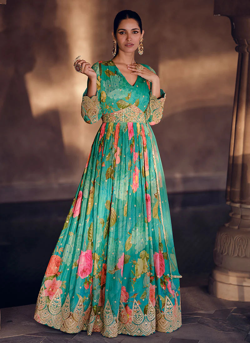 Printed anarkali gown hot sale