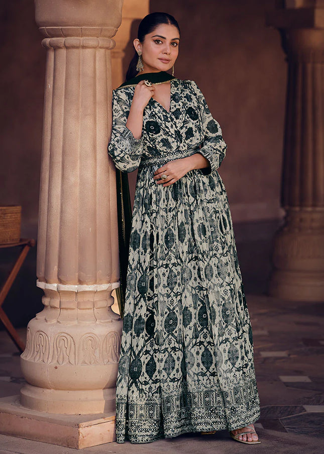 Black Printed and Embroidered Anarkali Gown