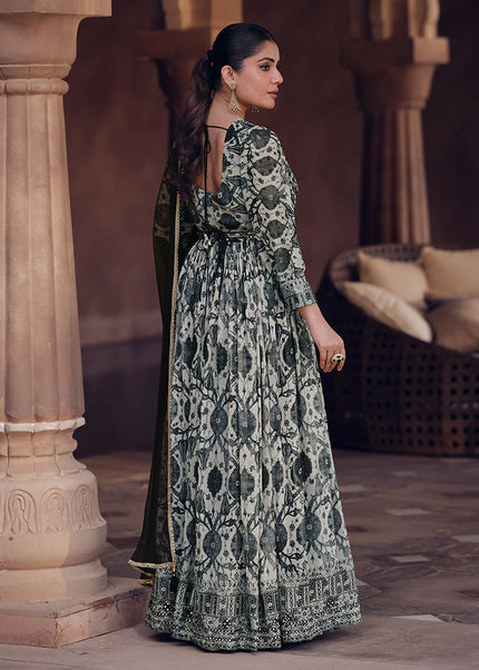 Black Printed and Embroidered Anarkali Gown