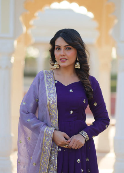 Purple Embroidered Anarkali Gown
