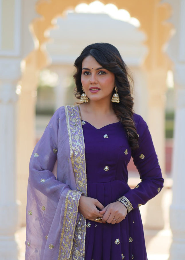 Purple Embroidered Anarkali Gown
