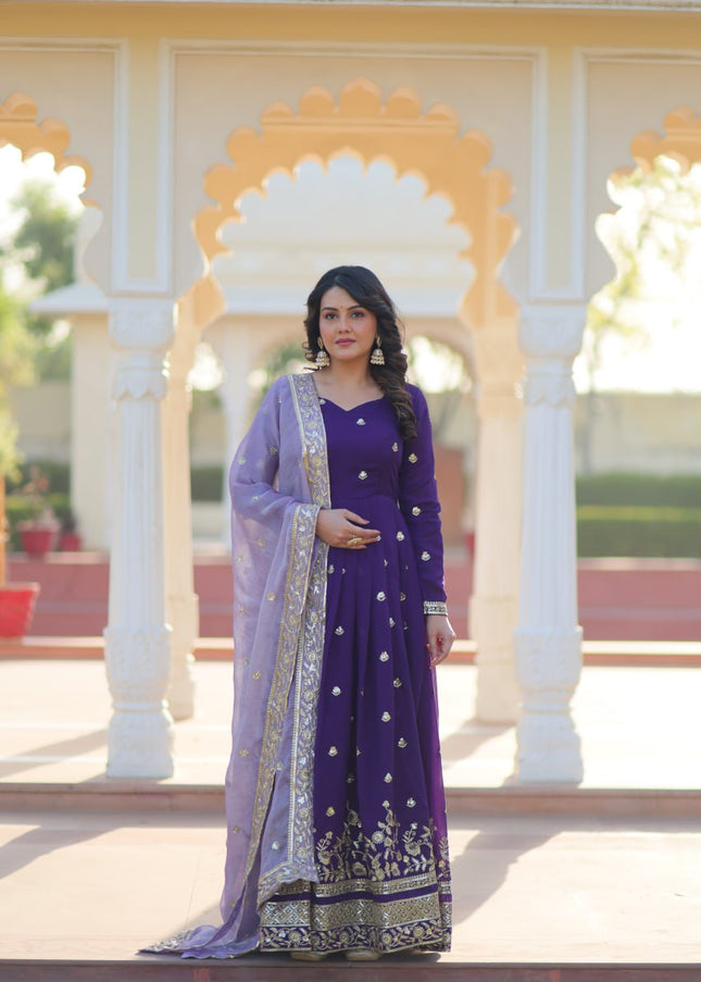 Purple Embroidered Anarkali Gown