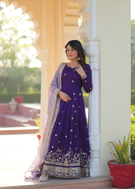 Purple Embroidered Anarkali Gown