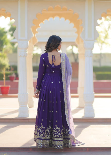 Purple Embroidered Anarkali Gown