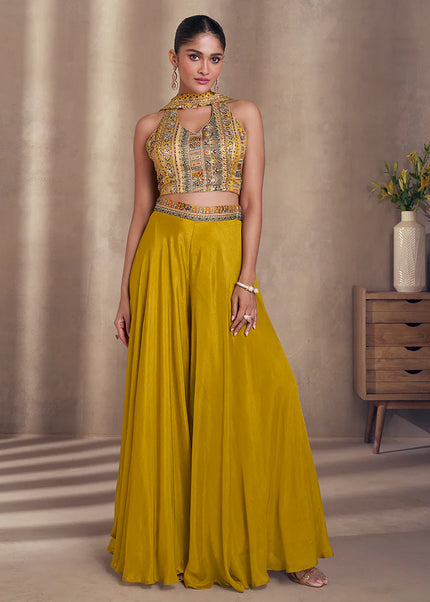 Yellow Embroidered Sharara Suit