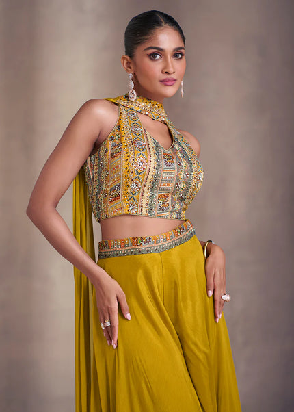 Yellow Embroidered Sharara Suit