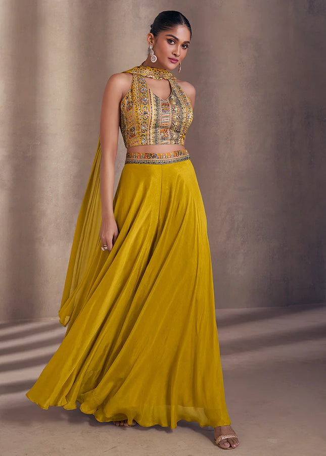 Yellow Embroidered Sharara Suit