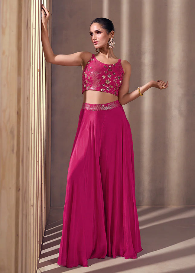 Pink Embroidered Sharara Suit