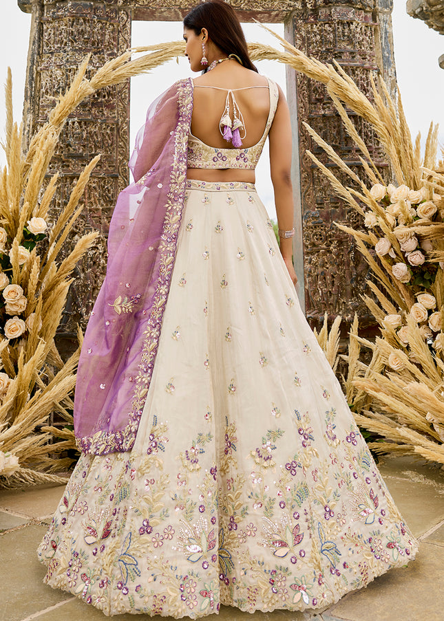 Cream Embroidered Lehenga Choli