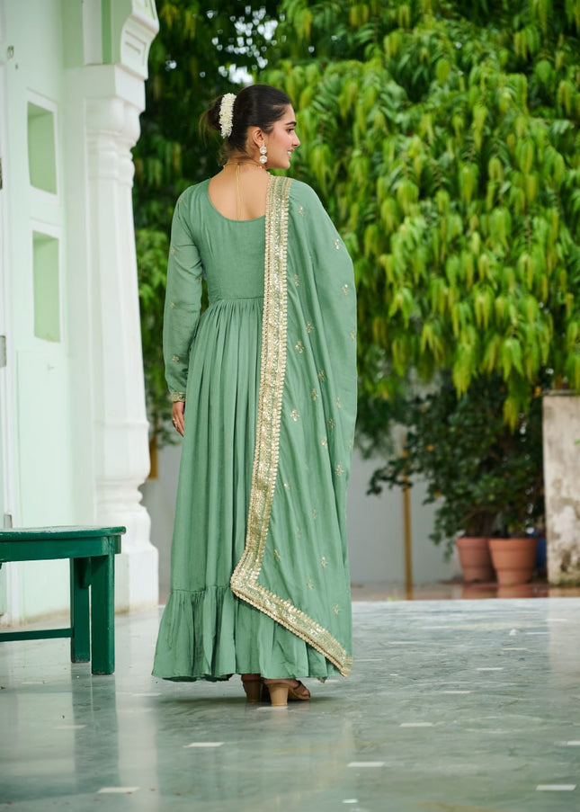 Green Embroidered Anarkali Gown