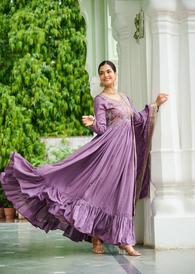 Lavender Embroidered Anarkali Gown