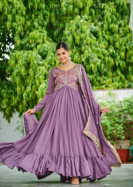 Lavender Embroidered Anarkali Gown