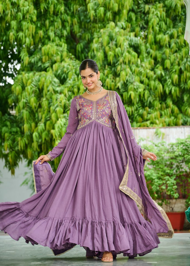 Lavender Embroidered Anarkali Gown