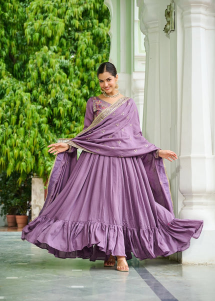 Lavender Embroidered Anarkali Gown