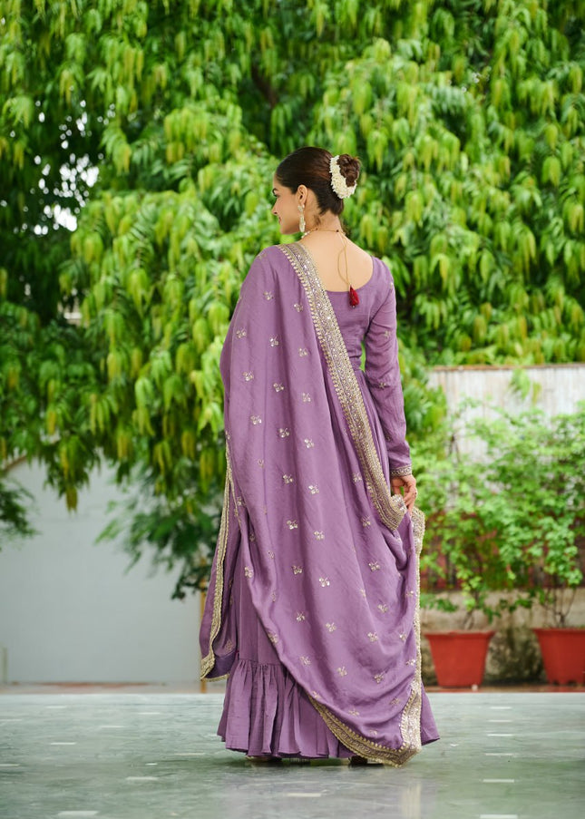 Lavender Embroidered Anarkali Gown
