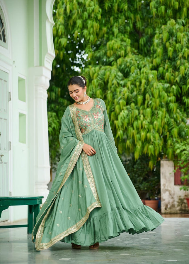 Green Embroidered Anarkali Gown