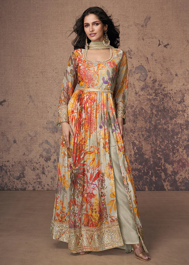 Sea Green Embroidered Pant Style Anarkali