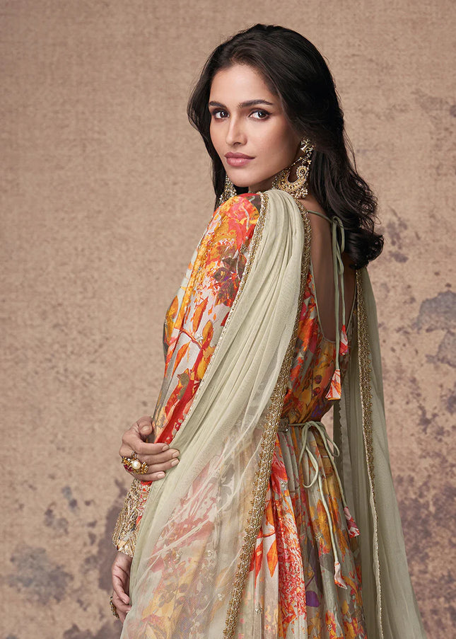 Sea Green Embroidered Pant Style Anarkali