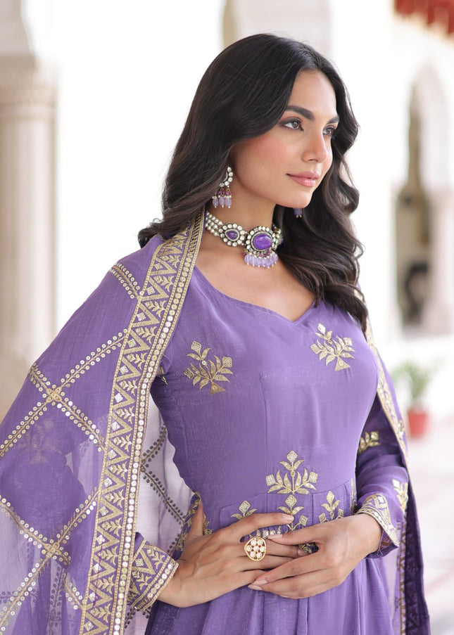 Lavender Embroidered Palazzo Suit