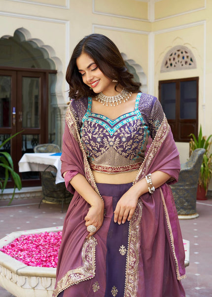 Purple & Mauve Embroidered Lehenga choli