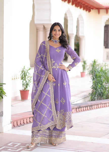 Lavender Embroidered Palazzo Suit