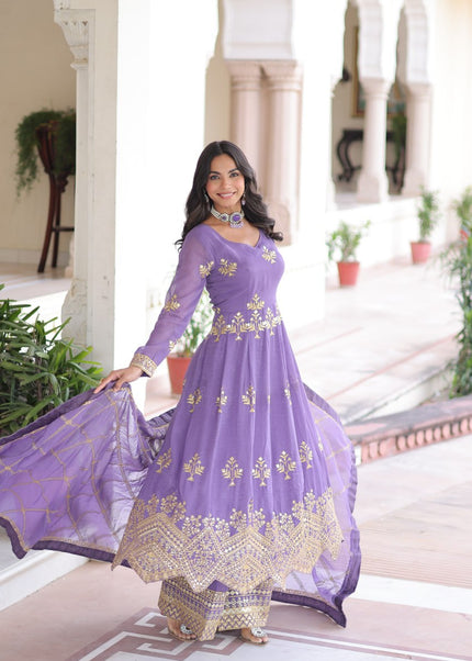 Lavender Embroidered Palazzo Suit