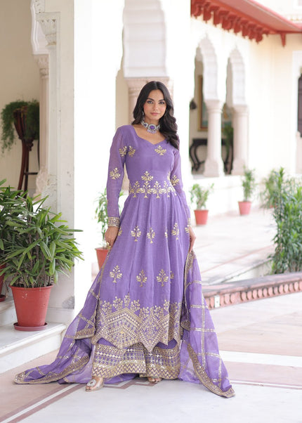 Lavender Embroidered Palazzo Suit