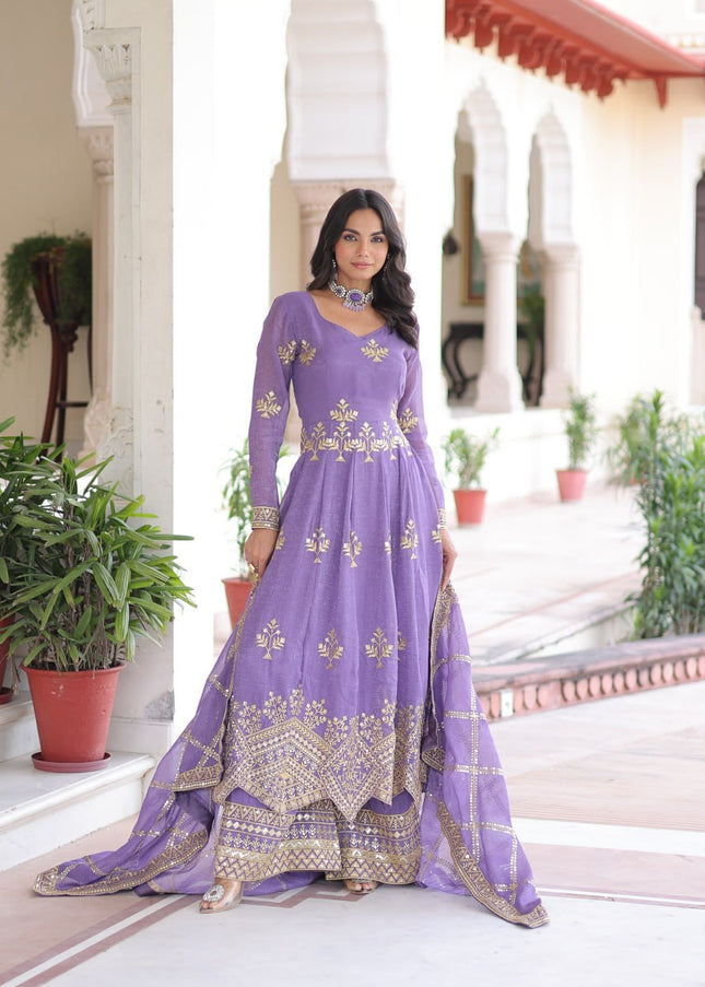 Lavender Embroidered Palazzo Suit