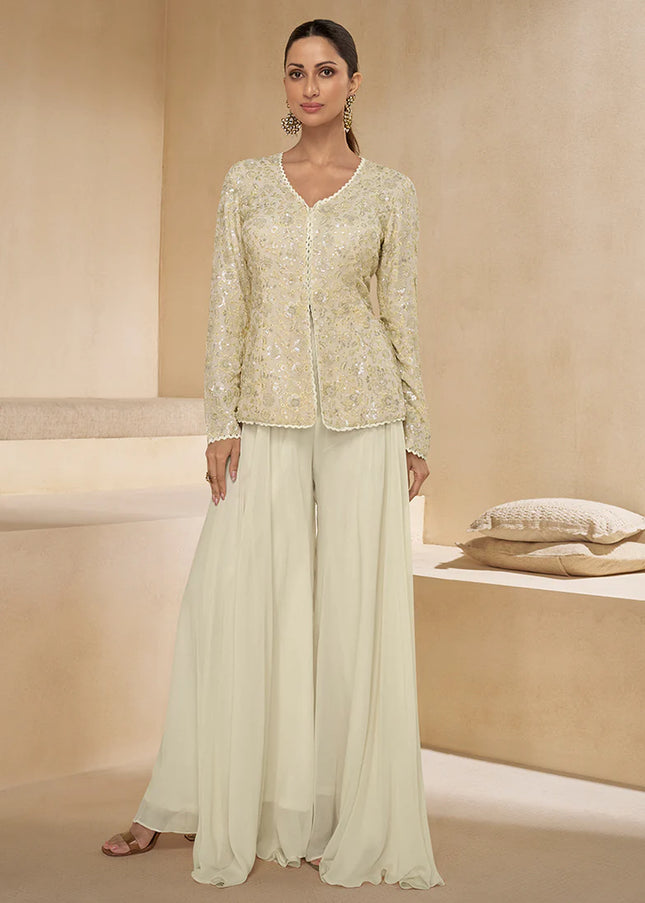 White Embroidered Sharara Suit