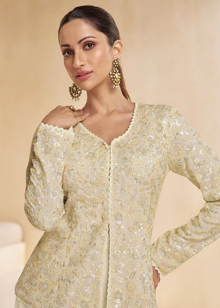 White Embroidered Sharara Suit