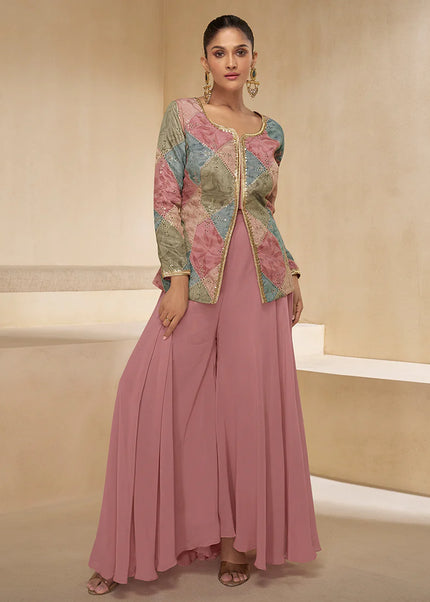 Pink Embroidered Sharara Suit