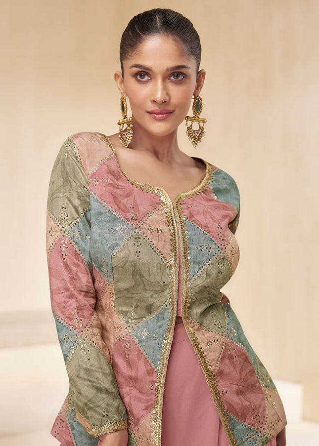 Pink Embroidered Sharara Suit