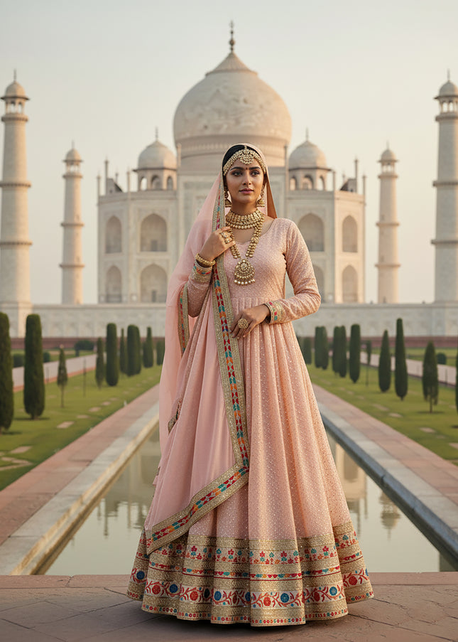Peach Embroidered Anarkali Gown